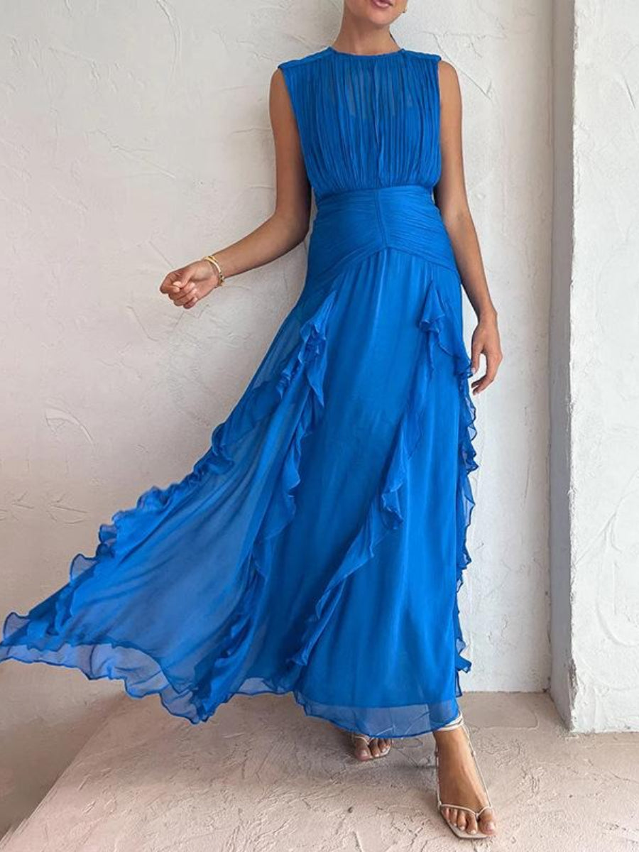 Chiffon Round Neck Sleeveless Dress