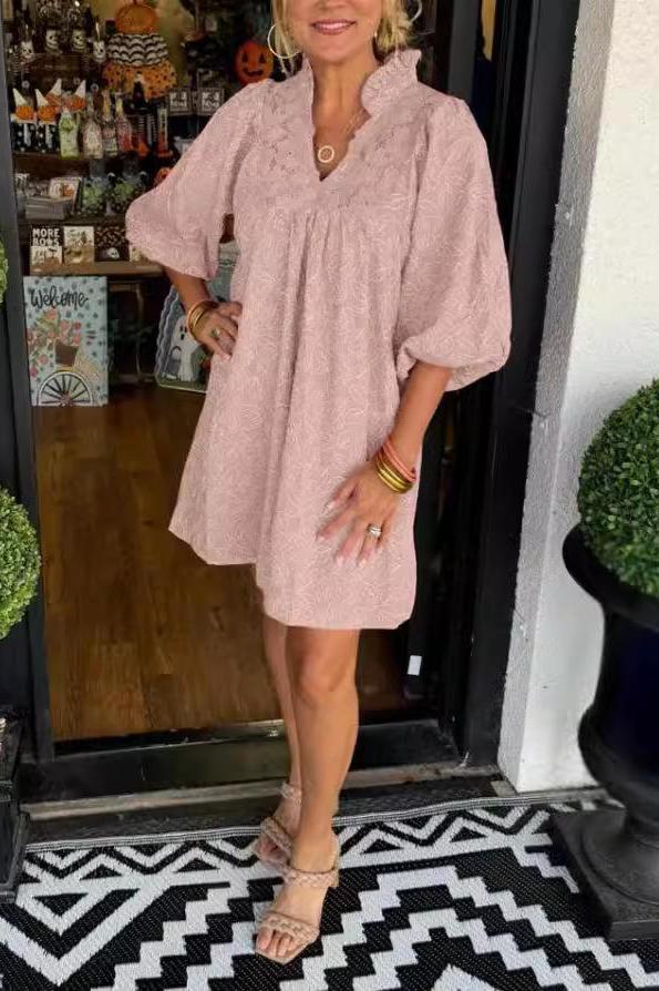 Lace V-neck Short Casual Dress