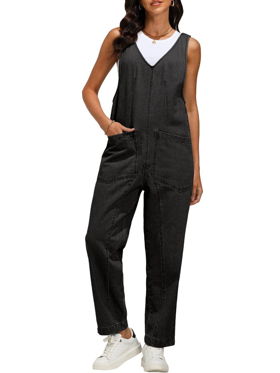 Women's Casual Loose Sleeveless Denim Jumpsuit