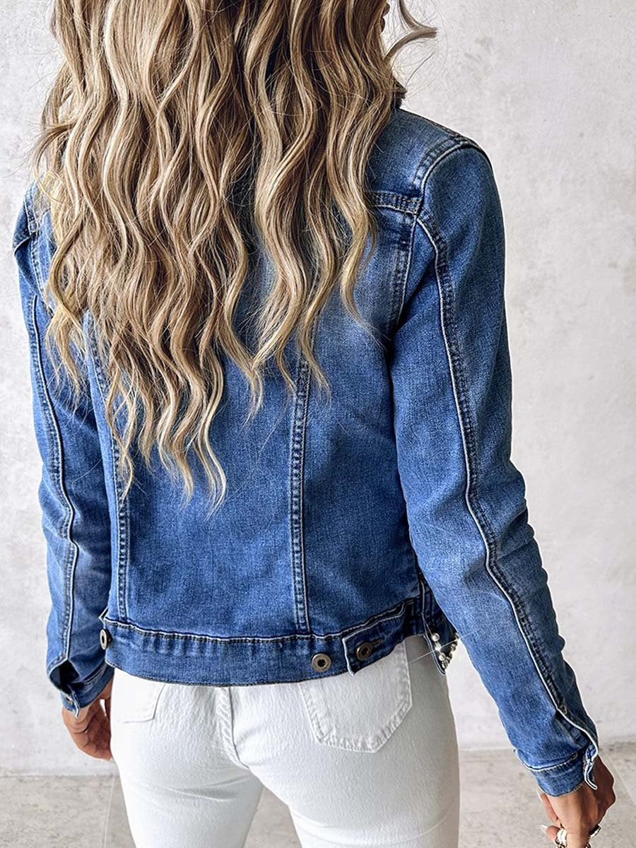 Rhinestone Pearl Decor Denim Jacket