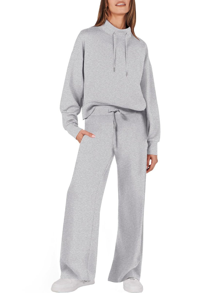 Drawstring Sweatshirt Wide Leg Sweatpant Lounge Set Tracksuit