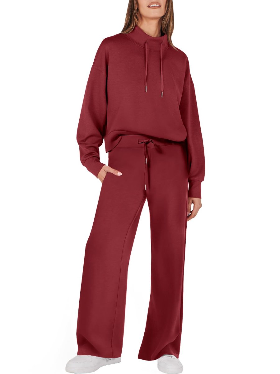 Drawstring Sweatshirt Wide Leg Sweatpant Lounge Set Tracksuit