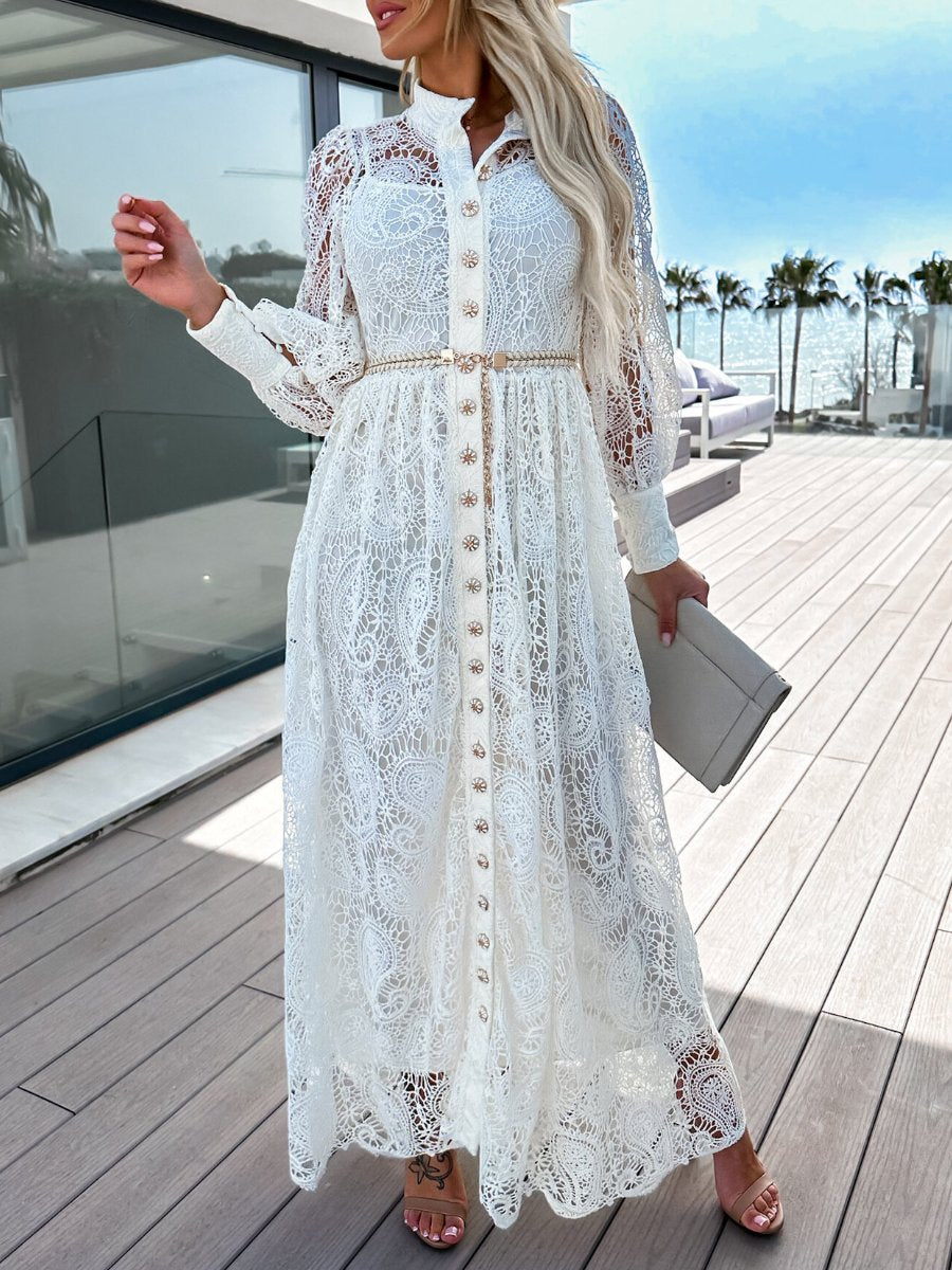 Lace Lace-Up Shirt Dress